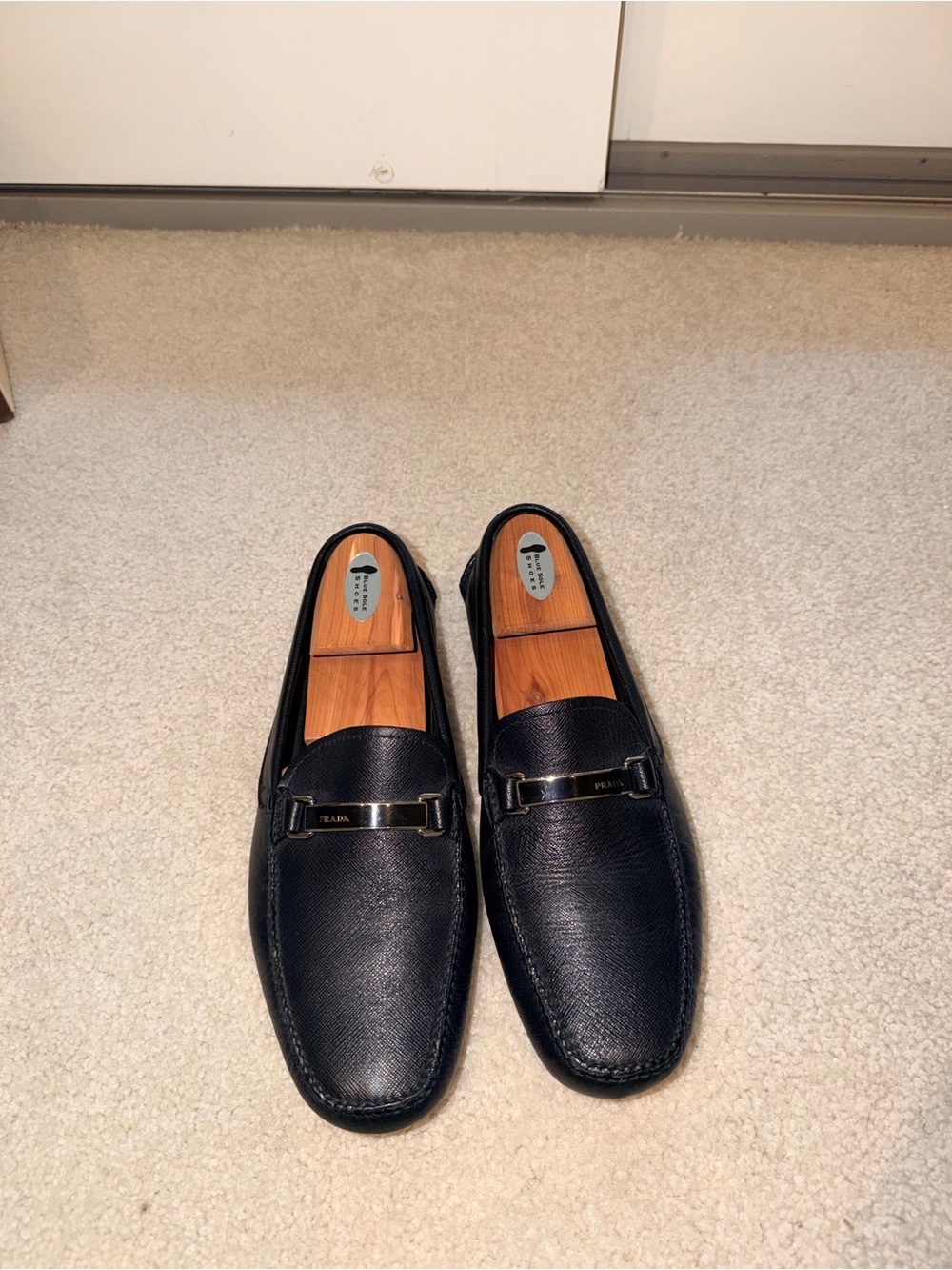 Prada Black Pebbled Leather Bit Slip-On Loafers